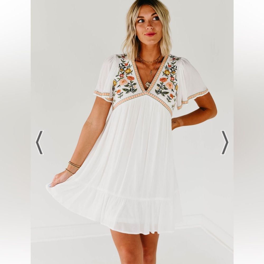 BOHO In Bloom White Sundress with Flutter Sleeves and V-Neck